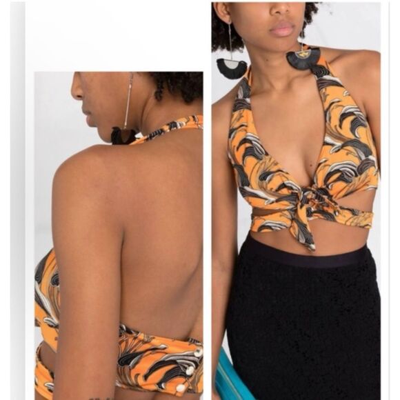 Paco Rabanne Floral Halter Crop Top size 10 NWT $395 - Picture 1 of 7
